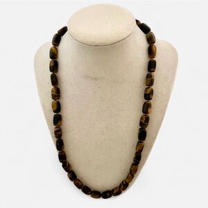 Vintage Tiger’s Eye Agate Necklace Hand Beaded Gemstone Strand Boho Chic